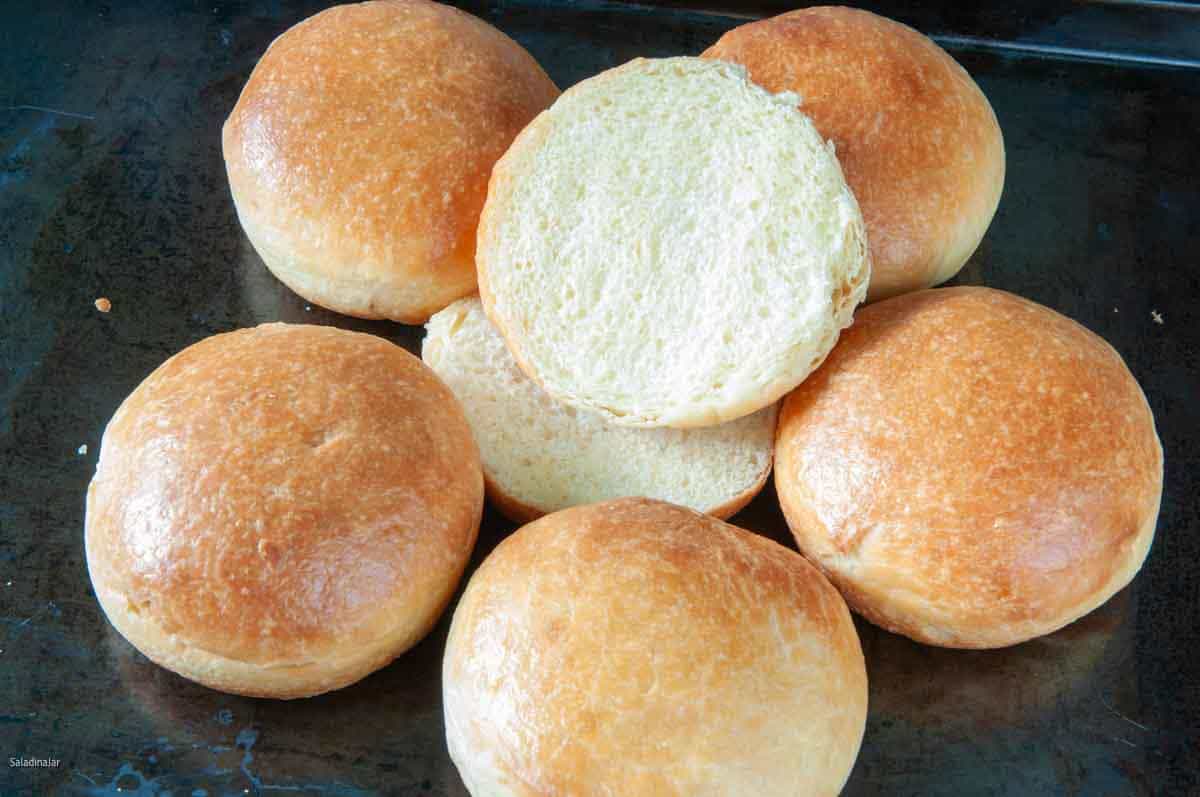 brioche buns made in a bread machine on a plate