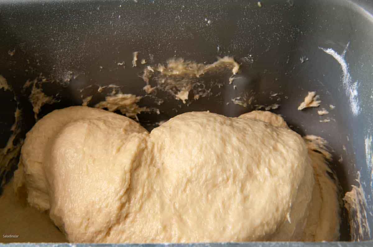 The dough is not holding its shape but still sticks to the walls.