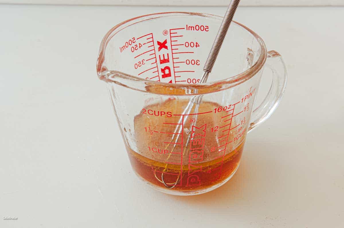 liquid ingredients in a microwave-safe bowl.
