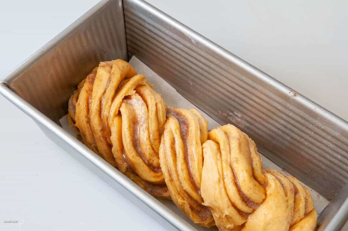drop into a loaf pan and tuck ends under.