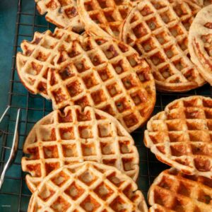 5-ingredient Greek Yogurt Waffles on a cooling rack