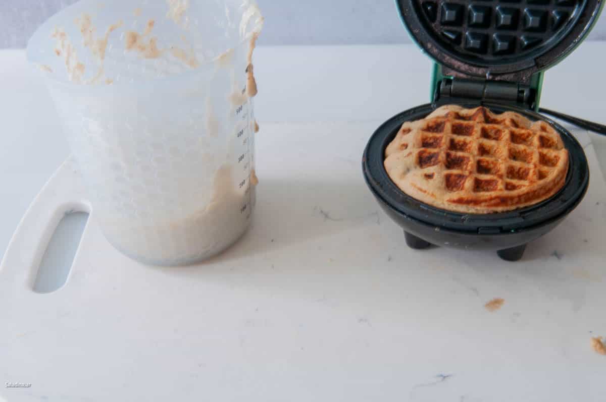 Cooking a yogurt waffle on the Dash waffle iron.