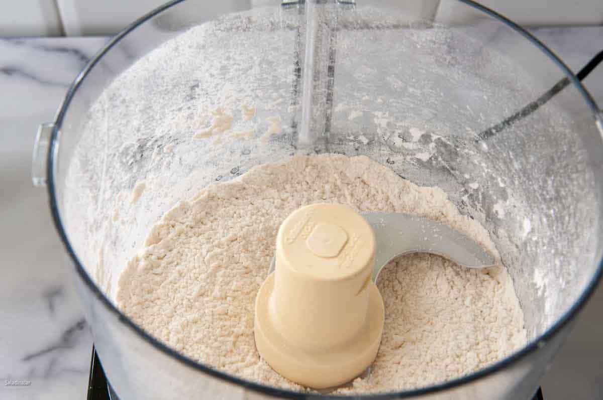 Combining the dry ingredients in the food processor.