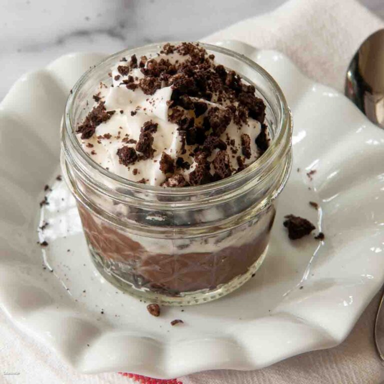 microwave chocolate pudding in a jar--ready to eat.