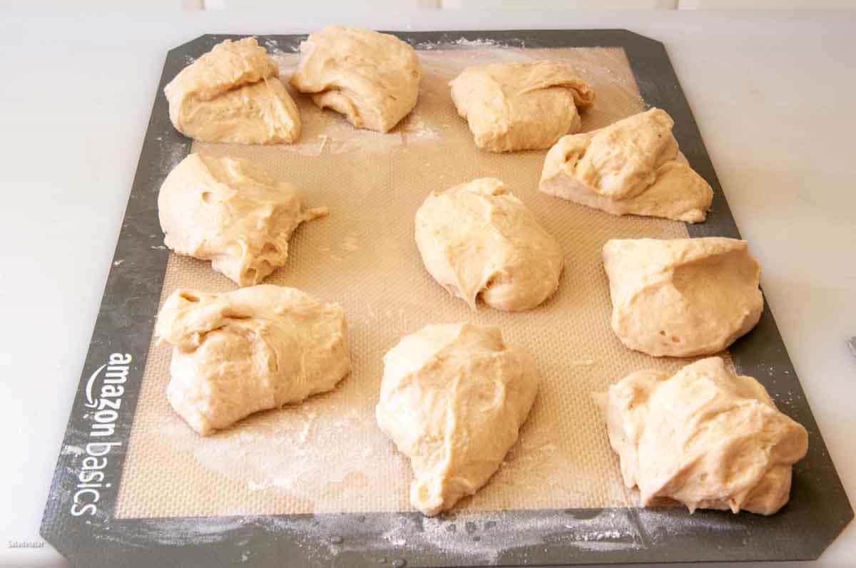 Dough divided into 10 equal portions.