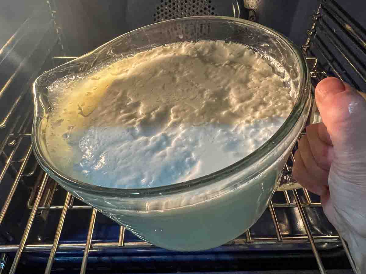 Set yogurt with a lot of whey and inconsistent texture.