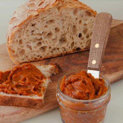 pumpkin butter (made in a microwave slathered on sourdough bread.