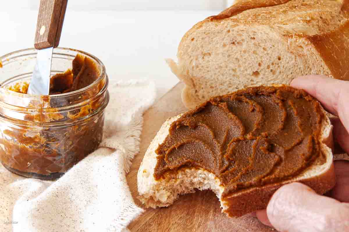 Microwave Pumpkin Butter spread on bread
