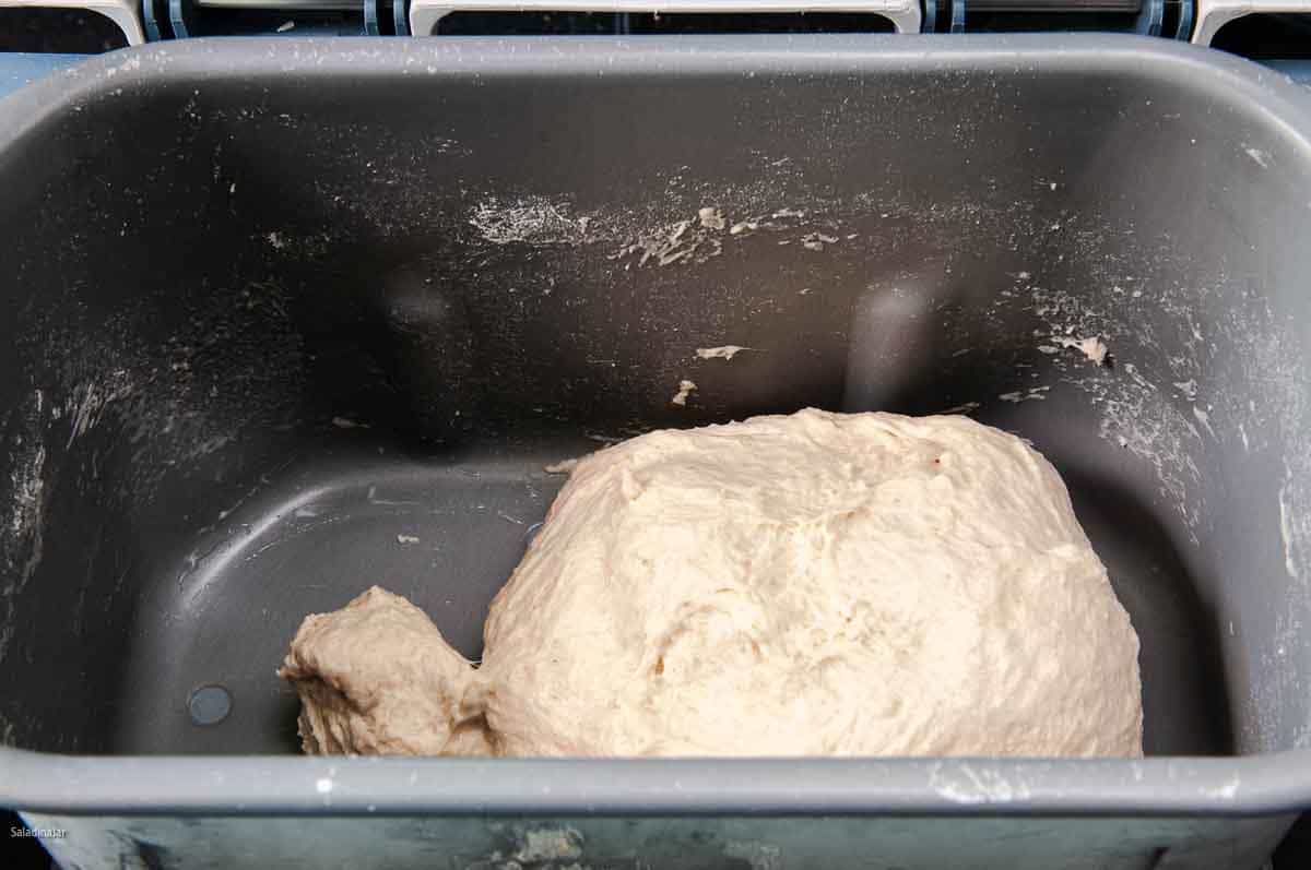 What the dough should look like near the end of the kneading phase.