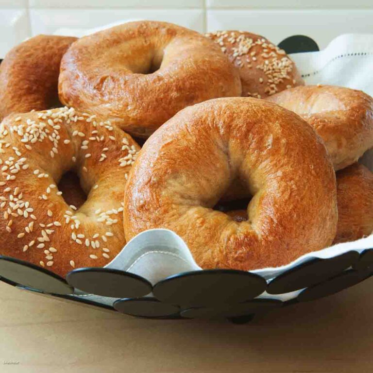 Chewy bagels made with the help of a bread machine.