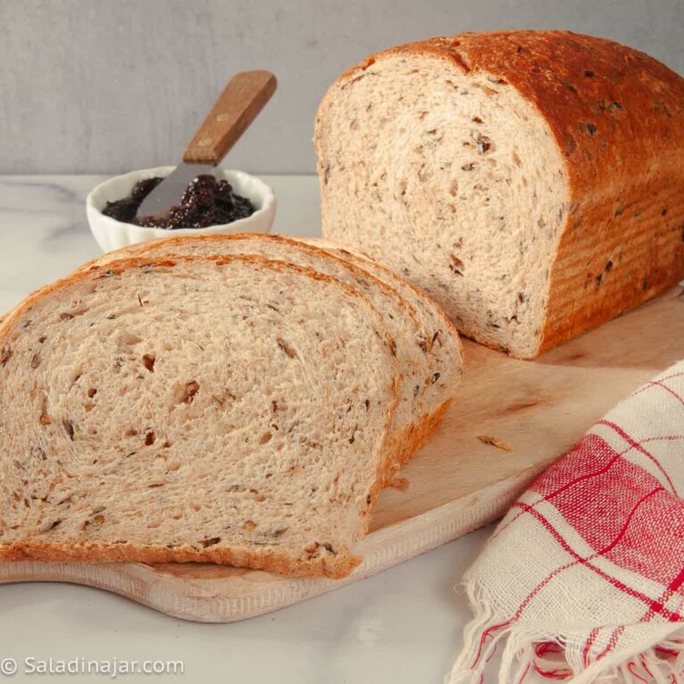 sliced Wild Rice Bread made with a bread machine and baked in a conventional oven.