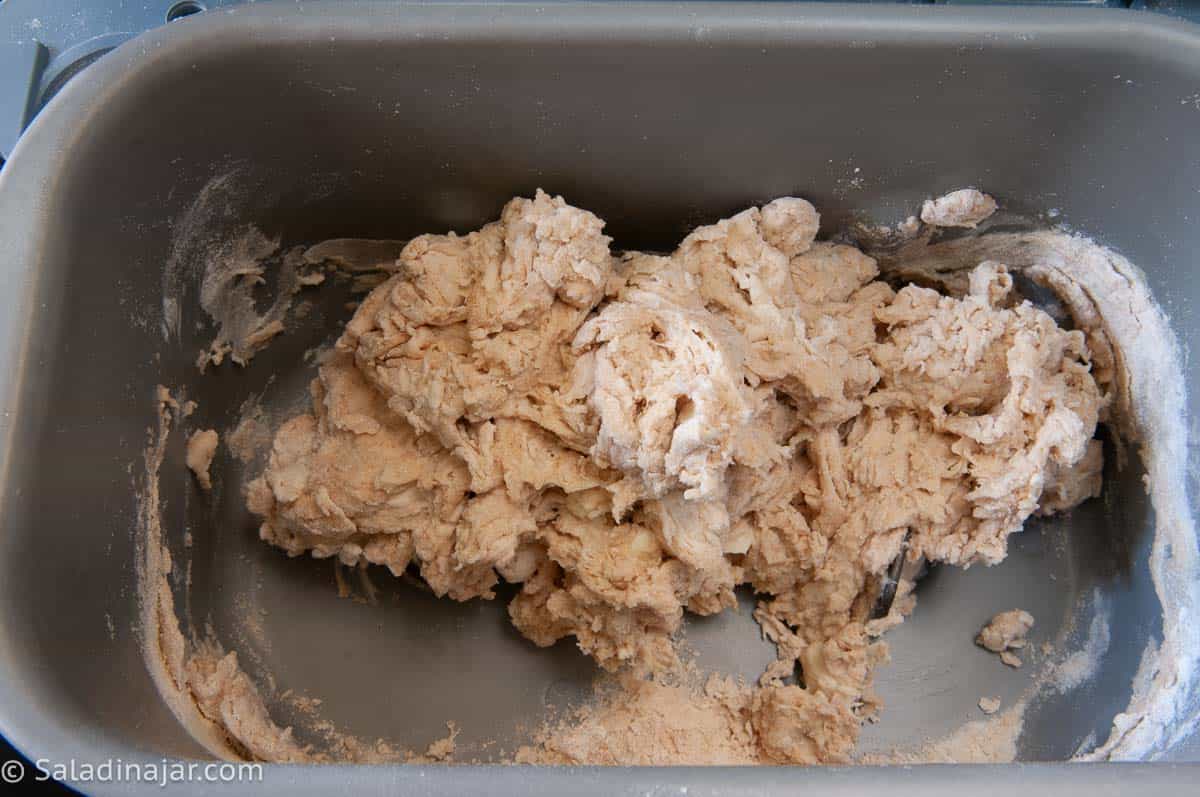 Dough that's clumping in the first minute of the DOUGH cycle.