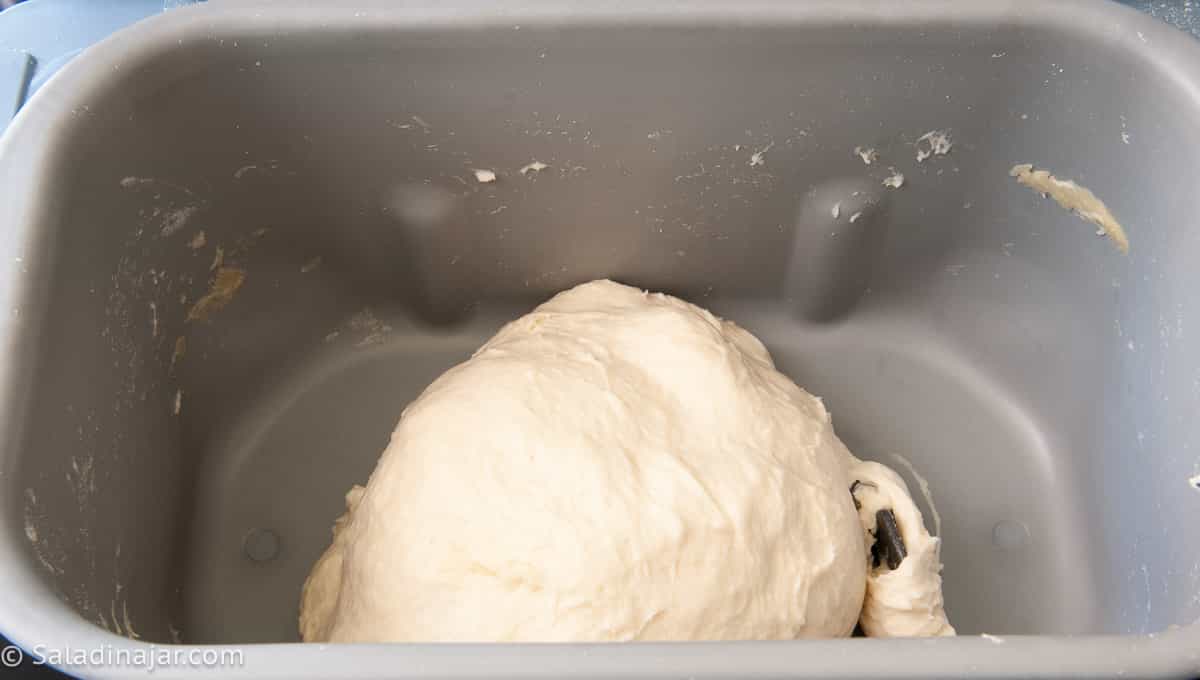 Second dough check after 15-18 minutes. Dough should stick to the sides and pull away cleanly.