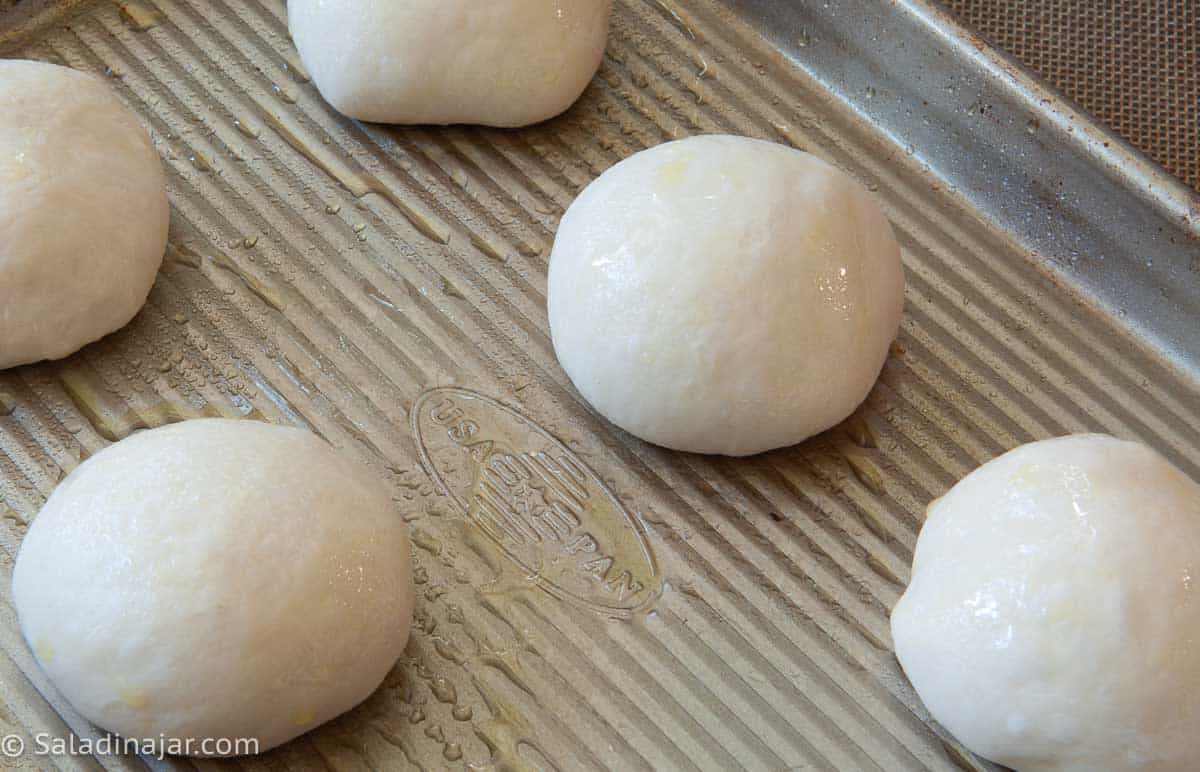 Making dough into balls before chilling.