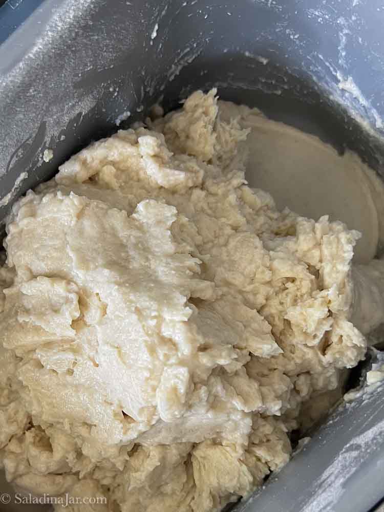 gluten free dough inside a bread machine--more like cake or cookie batter.